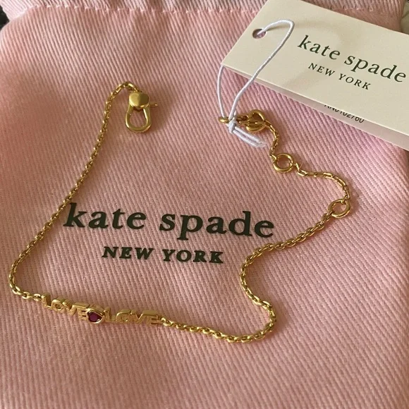 Kate Spade: Gold Tone “Love Love” Bracelet- Red Heart Accent- Pink Dust Bag - Picture 14 of 14